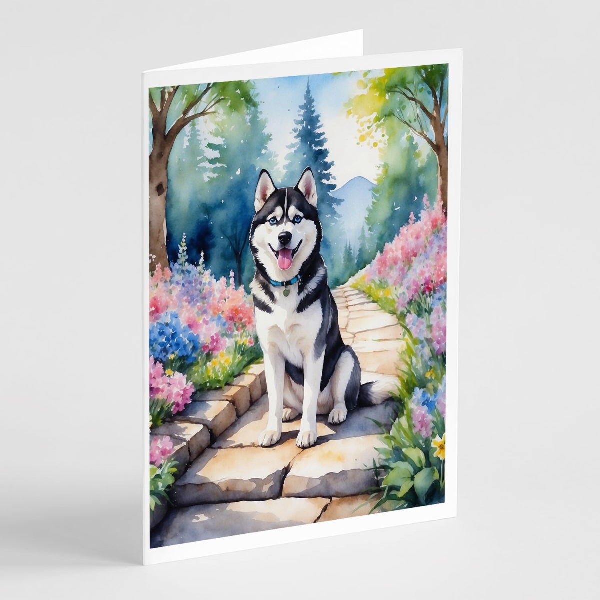 DAC6719GCA7P 5 x 7 in. Siberian Husky Spring Path Greeting Cards - Pack of 8