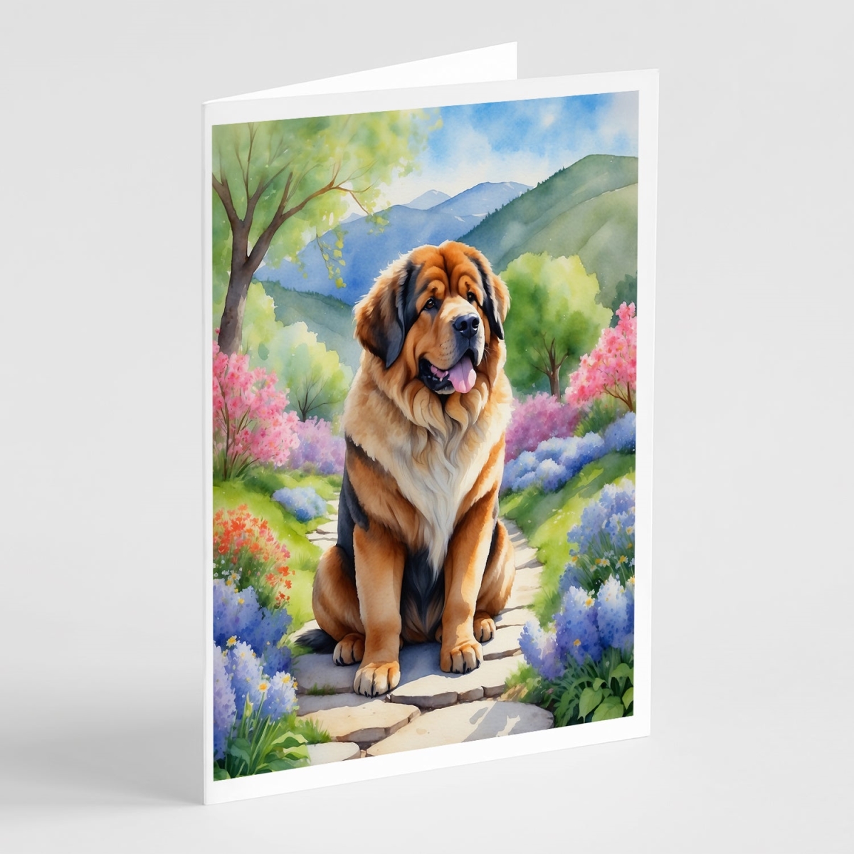 5 x 7 in. Tibetan Mastiff Spring Path Greeting Cards - Pack of 8