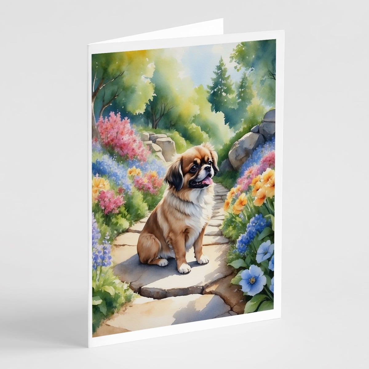 5 x 7 in. Tibetan Spaniel Spring Path Greeting Cards - Pack of 8