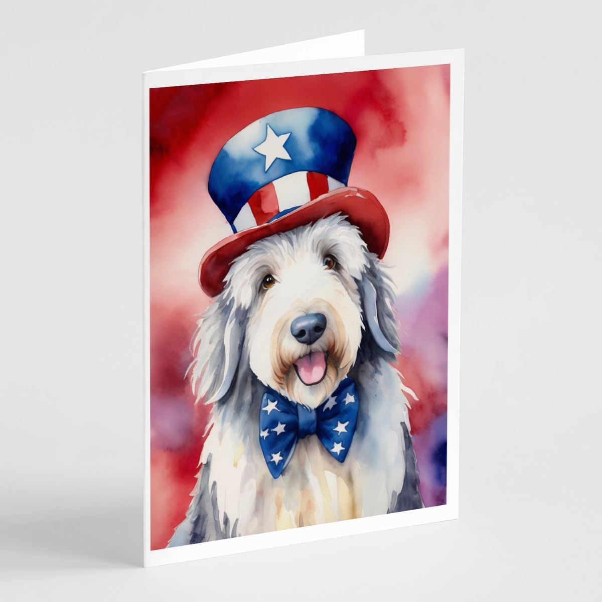 DAC5766GCA7P 5 x 7 in. Old English Sheepdog Patriotic American Greeting Cards - Pack of 8