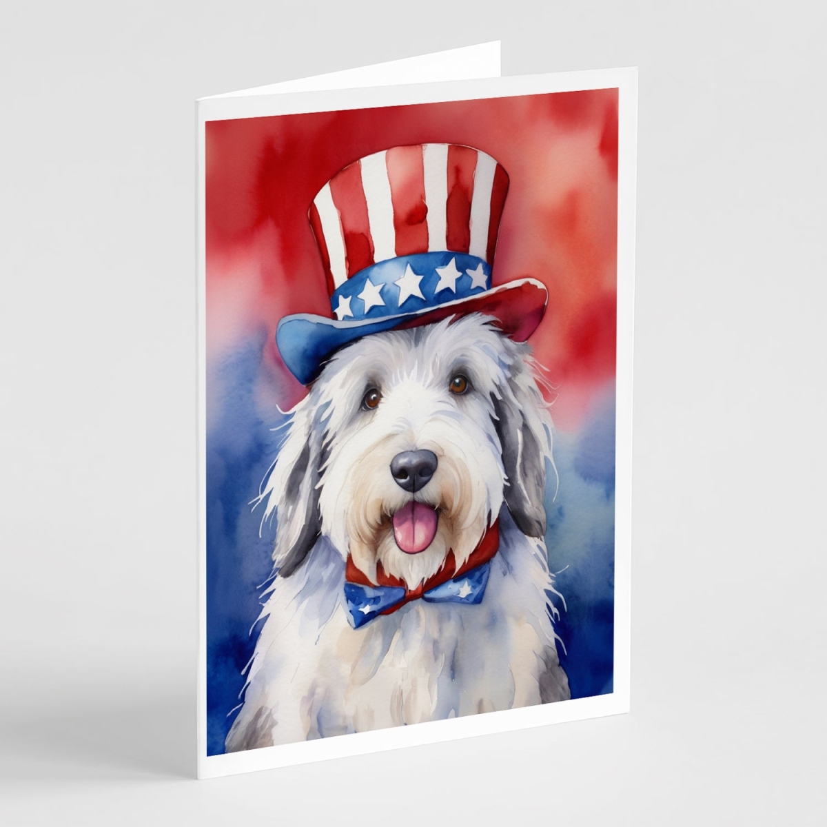 DAC5767GCA7P 5 x 7 in. Old English Sheepdog Patriotic American Greeting Cards - Pack of 8