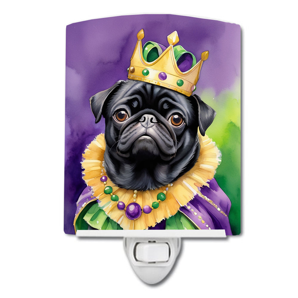 6 x 4 in. Black Pug King of Mardi Gras Ceramic Night Light