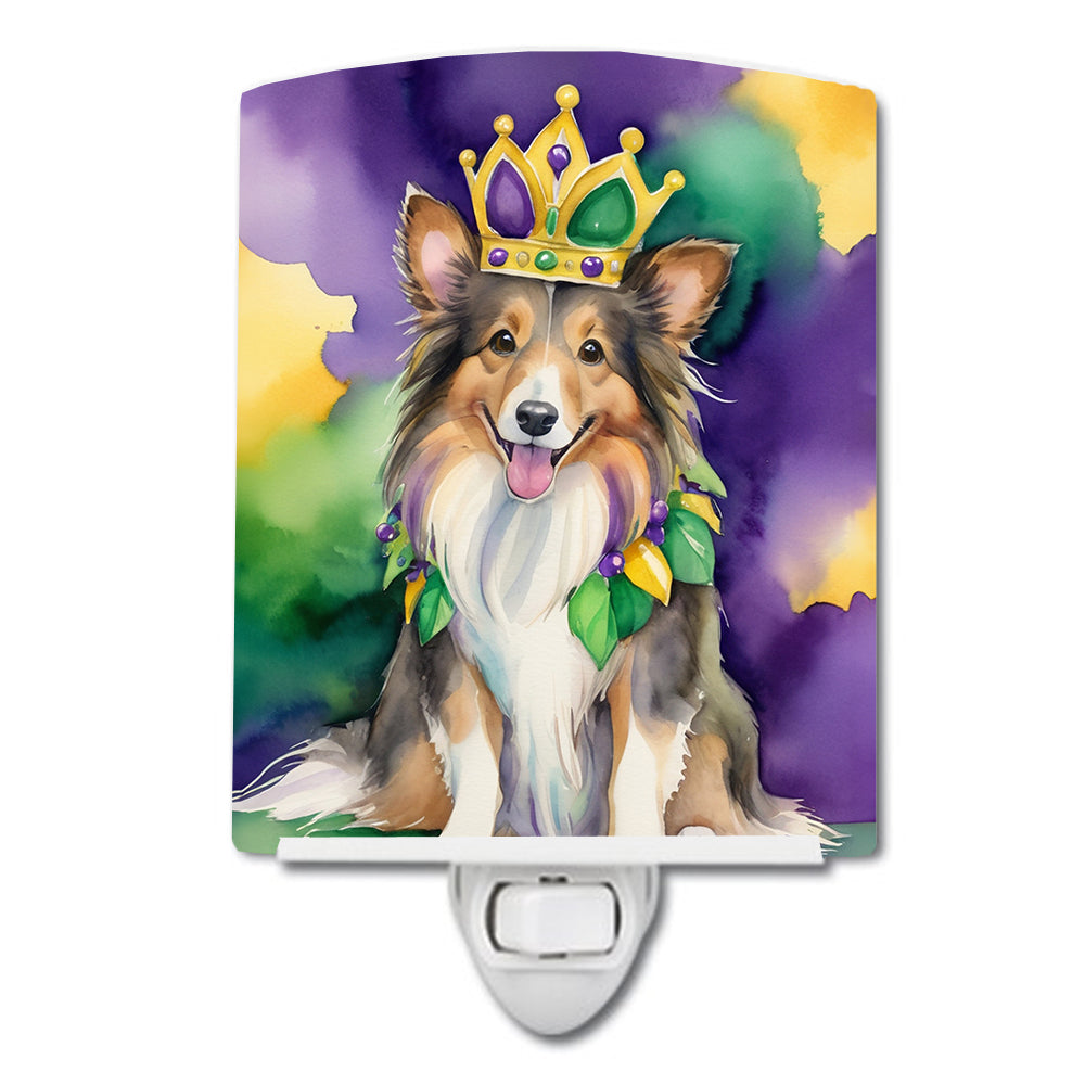 6 x 4 in. Sheltie King of Mardi Gras Ceramic Night Light