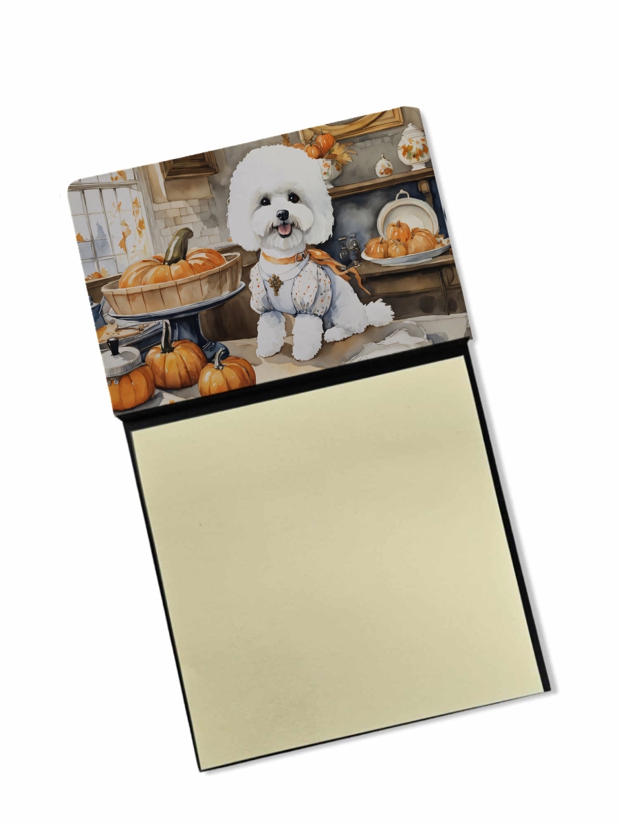 DAC1741SN 5.25 x 3.25 in. Bichon Frise Fall Kitchen Pumpkins Sticky Note Holder