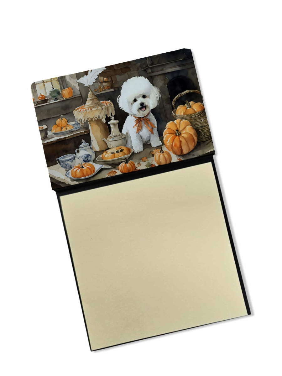 DAC1742SN 5.25 x 3.25 in. Bichon Frise Fall Kitchen Pumpkins Sticky Note Holder