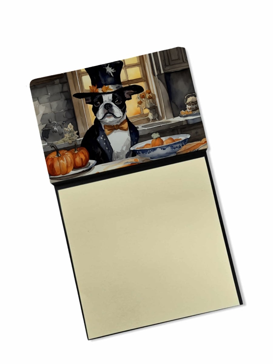 DAC1747SN 5.25 x 3.25 in. Boston Terrier Fall Kitchen Pumpkins Sticky Note Holder