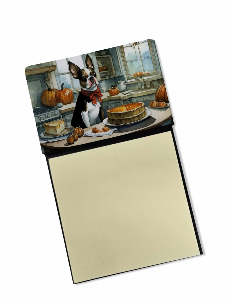 DAC1749SN 5.25 x 3.25 in. Boston Terrier Fall Kitchen Pumpkins Sticky Note Holder