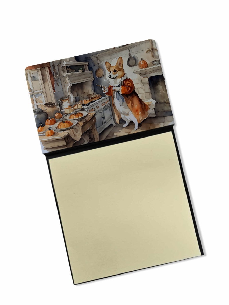 DAC1767SN 5.25 x 3.25 in. Corgi Fall Kitchen Pumpkins Sticky Note Holder