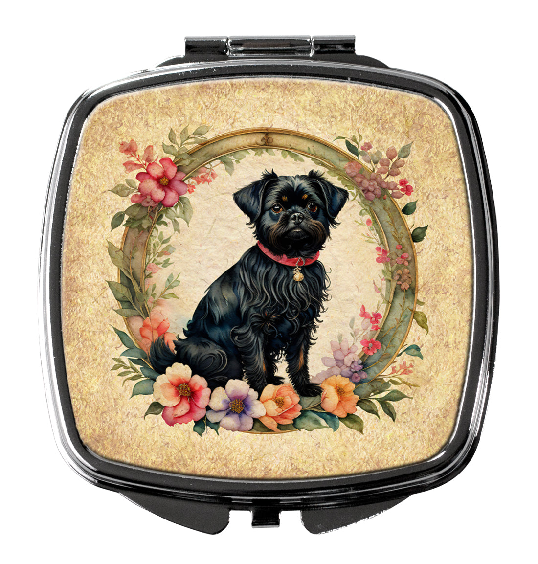 3 x 2.75 in. Affenpinscher & Flowers Compact Mirror