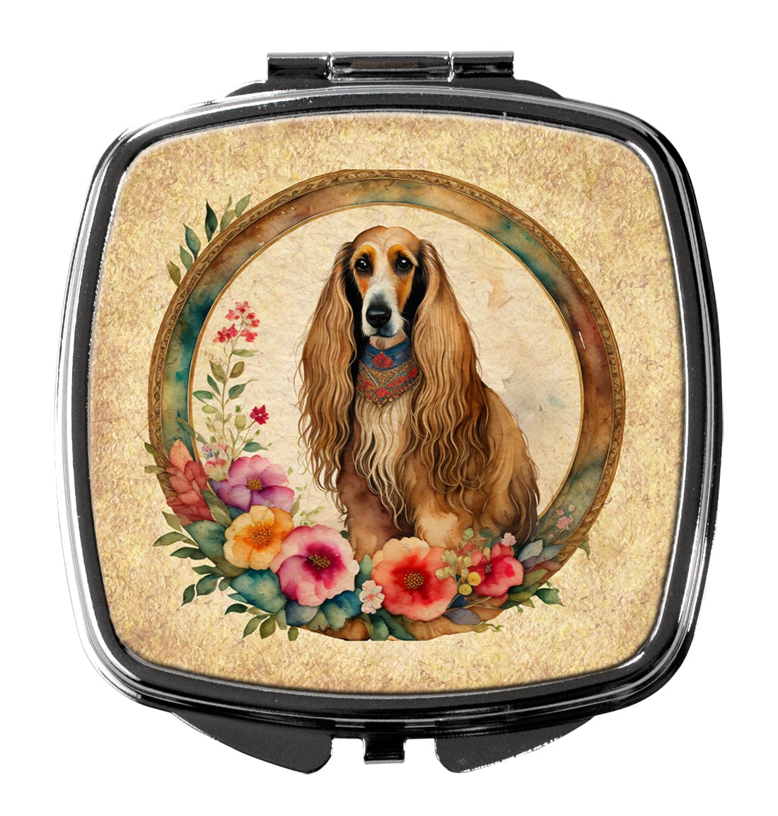 3 x 2.75 in. Afghan Hound & Flowers Compact Mirror