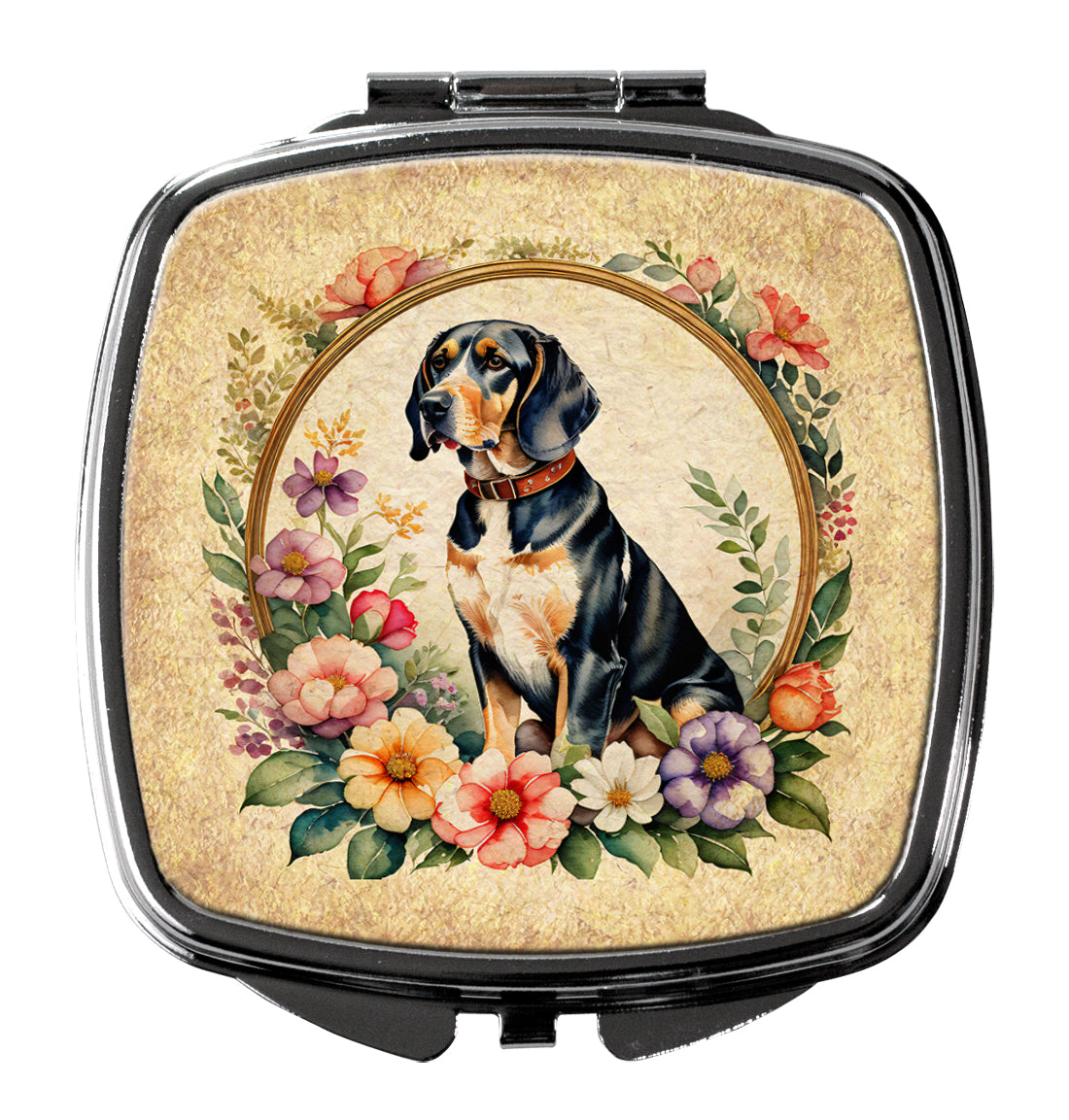 DAC2077SCM 3 x 2.75 in. American English Coonhound & Flowers Compact Mirror