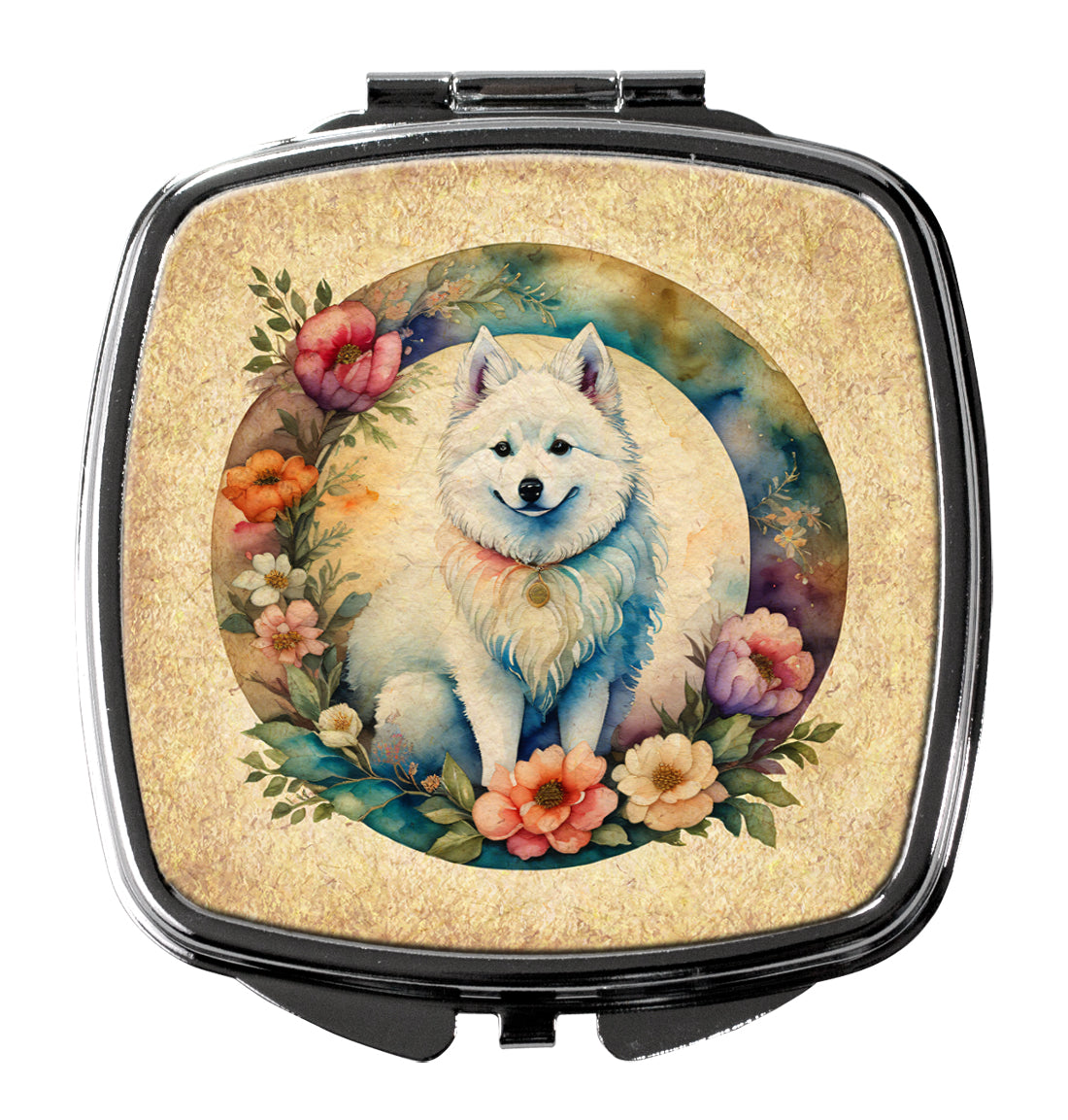 DAC2078SCM 3 x 2.75 in. American Eskimo & Flowers Compact Mirror