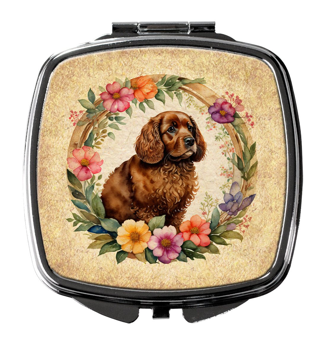 DAC2081SCM 3 x 2.75 in. American Water Spaniel & Flowers Compact Mirror
