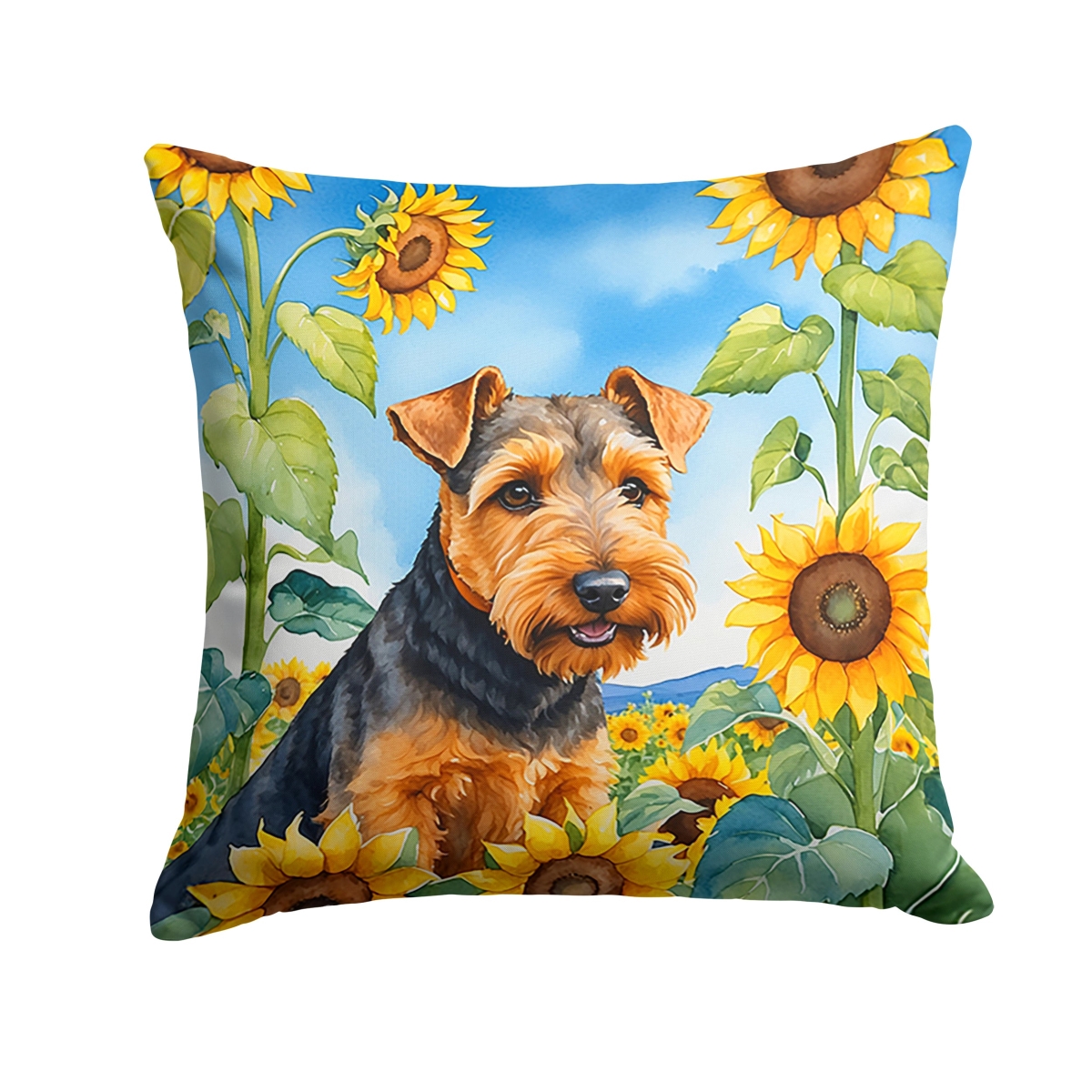 14 x 14 in. Welsh Terrier in Sunflowers Throw Pillow