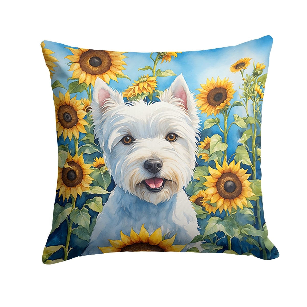 14 x 14 in. Westie in Sunflowers Throw Pillow