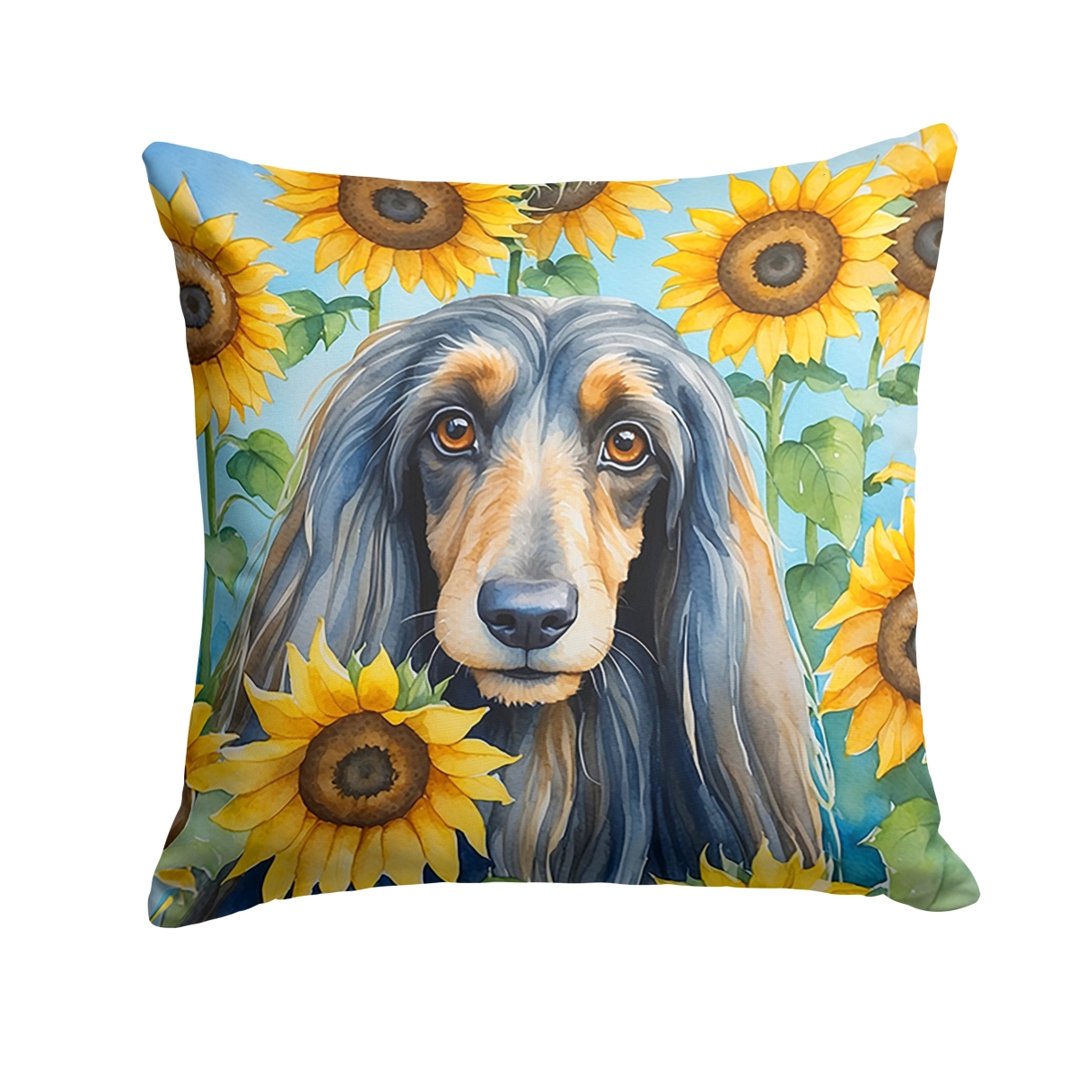 18 x 18 in. Afghan Hound in Sunflowers Throw Pillow