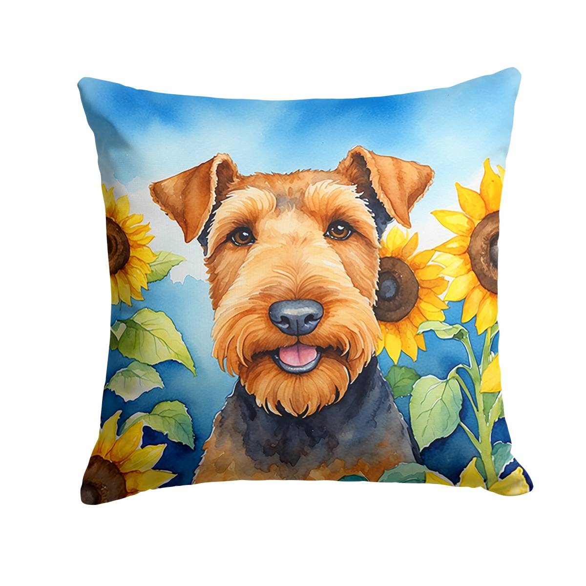 18 x 18 in. Airedale Terrier in Sunflowers Throw Pillow