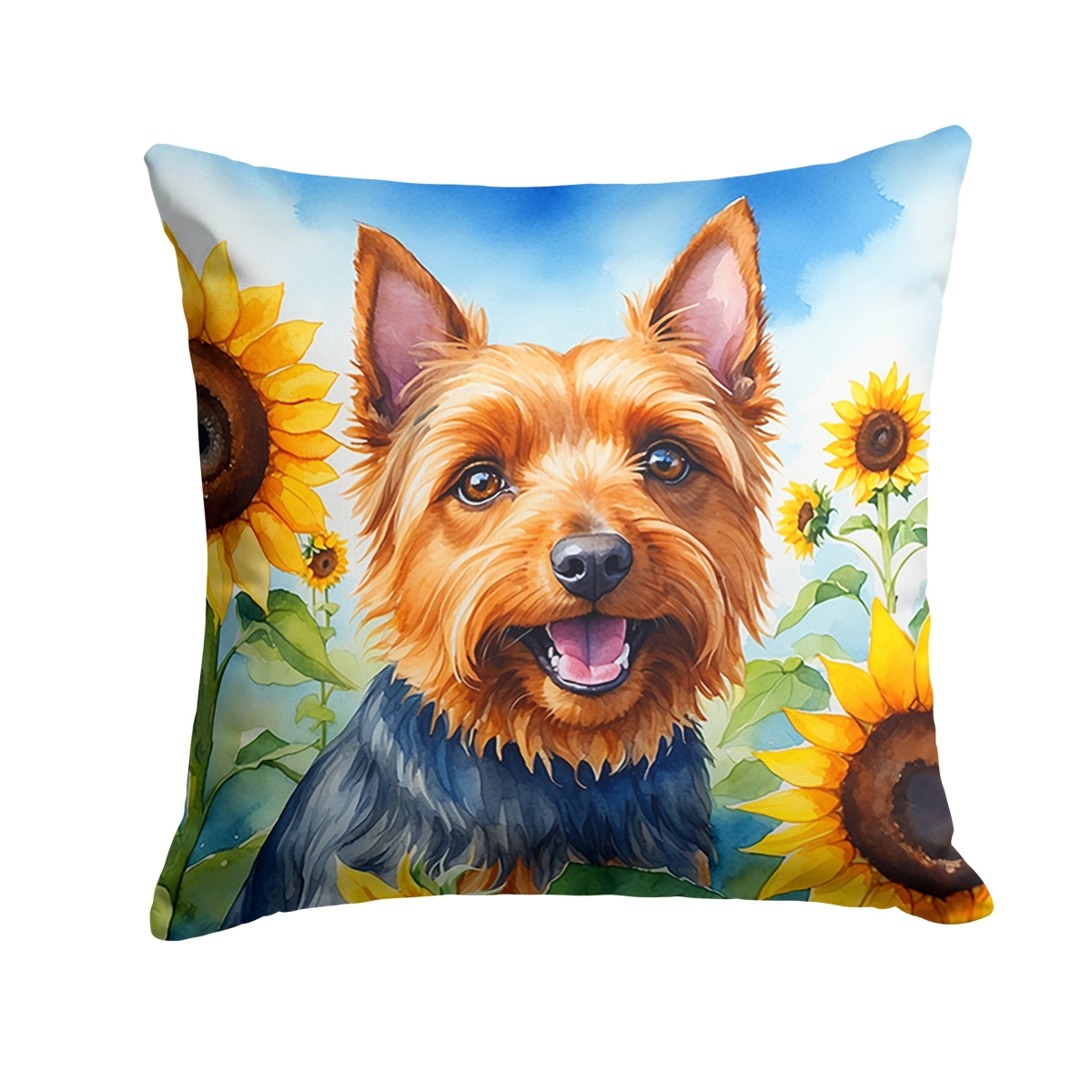 18 x 18 in. Australian Terrier in Sunflowers Throw Pillow