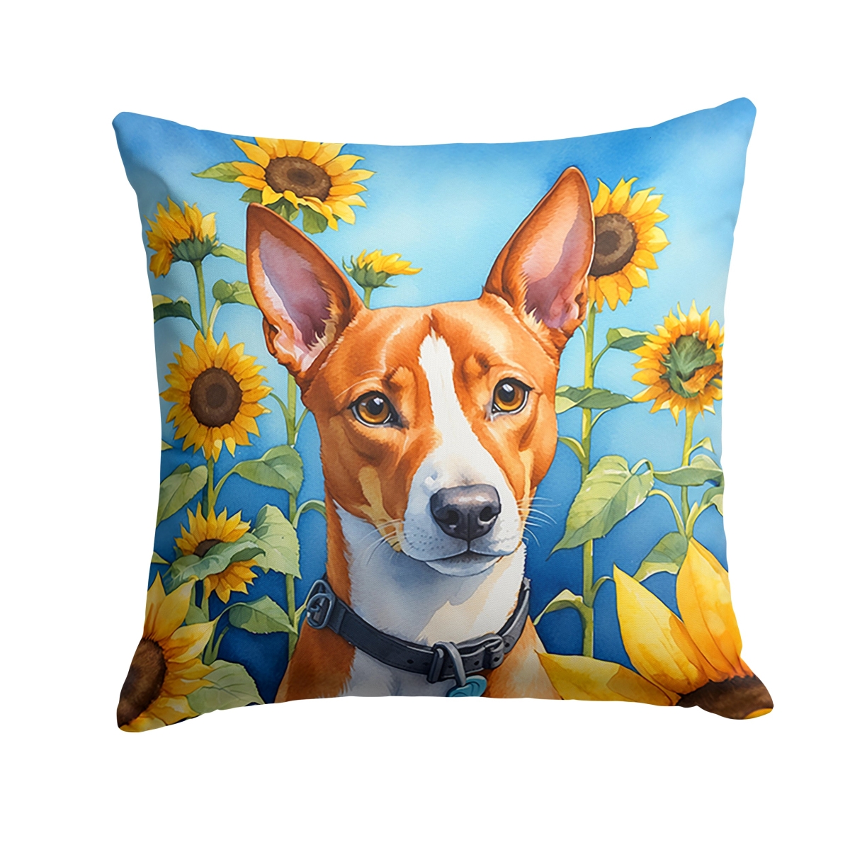 18 x 18 in. Basenji in Sunflowers Throw Pillow