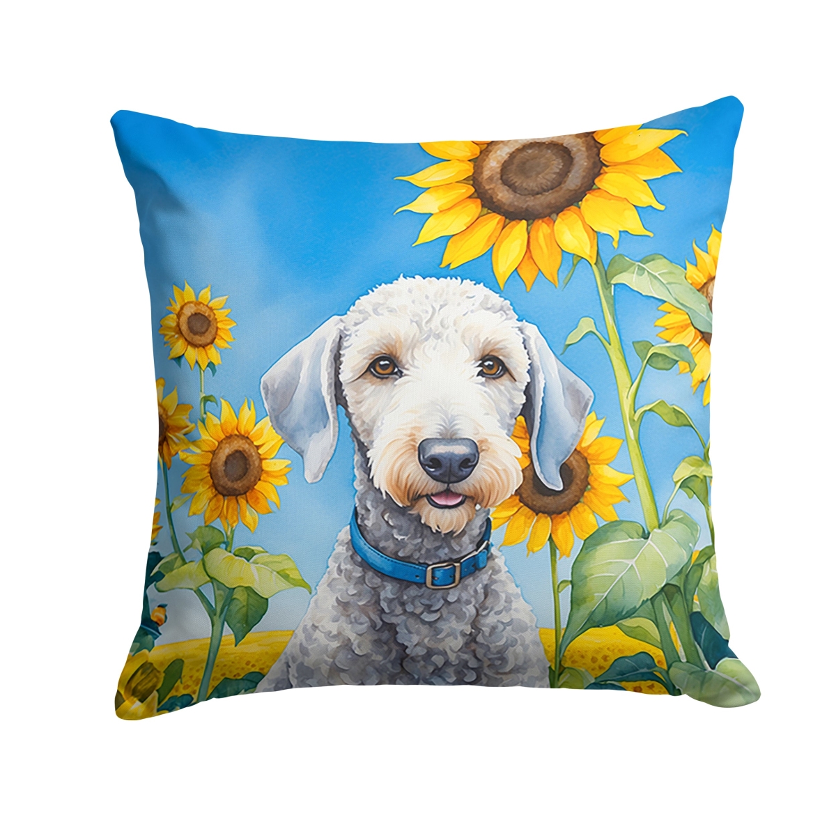 18 x 18 in. Bedlington Terrier in Sunflowers Throw Pillow