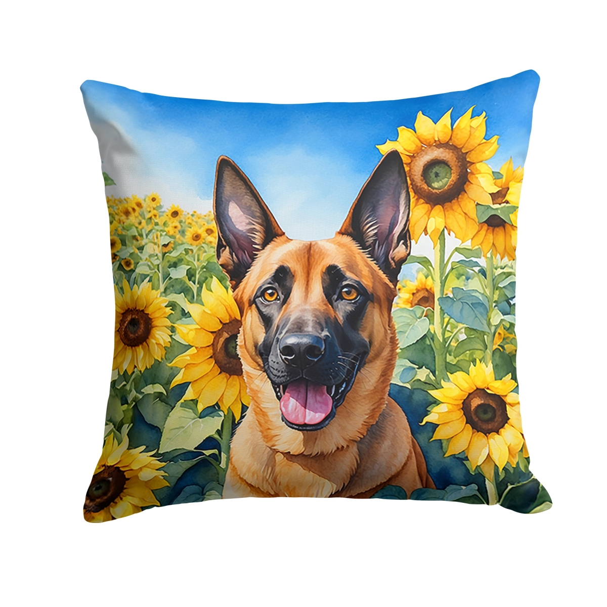 18 x 18 in. Belgian Malinois in Sunflowers Throw Pillow