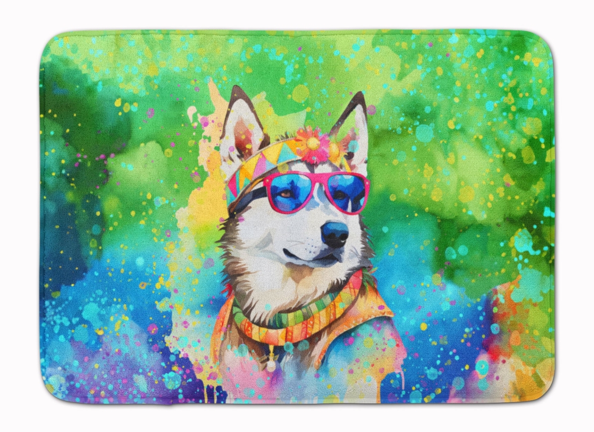 19 x 27 in. Siberian Husky Hippie Dawg Memory Foam Kitchen Mat