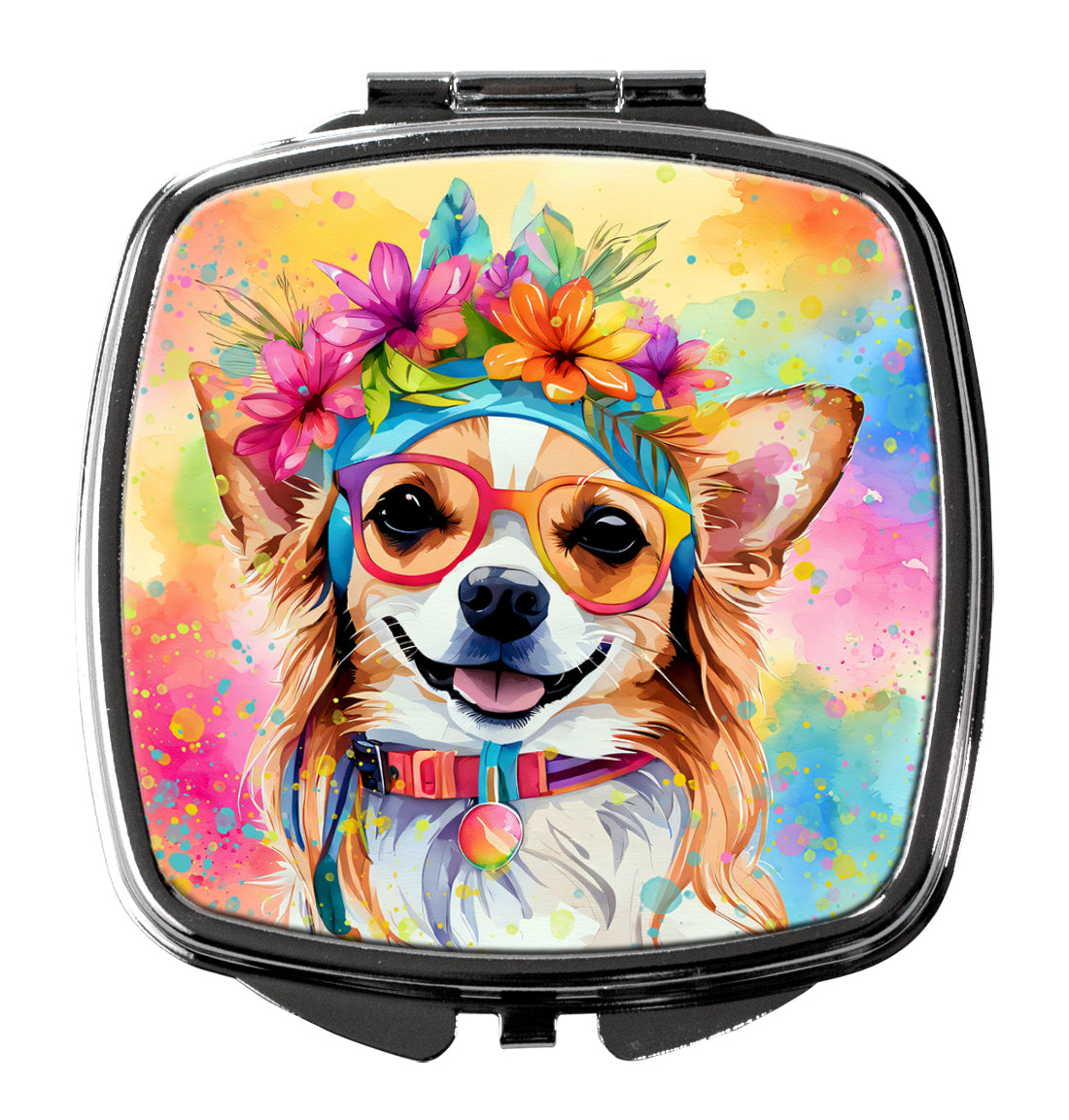 DAC2488SCM 3 x 2.75 in. Chihuahua Hippie Dawg Compact Mirror