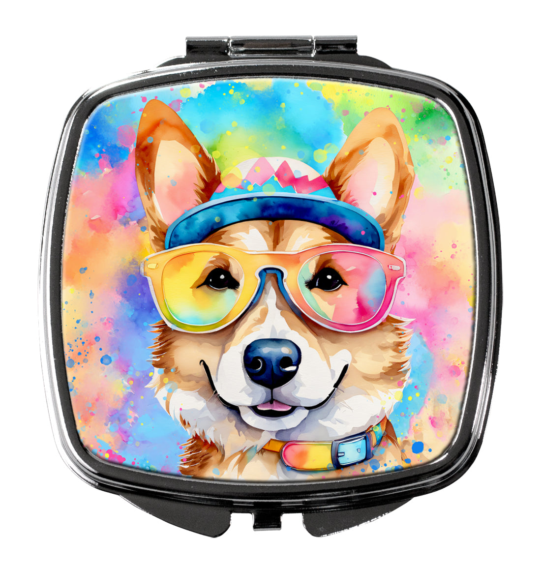 DAC2495SCM 3 x 2.75 in. Corgi Hippie Dawg Compact Mirror