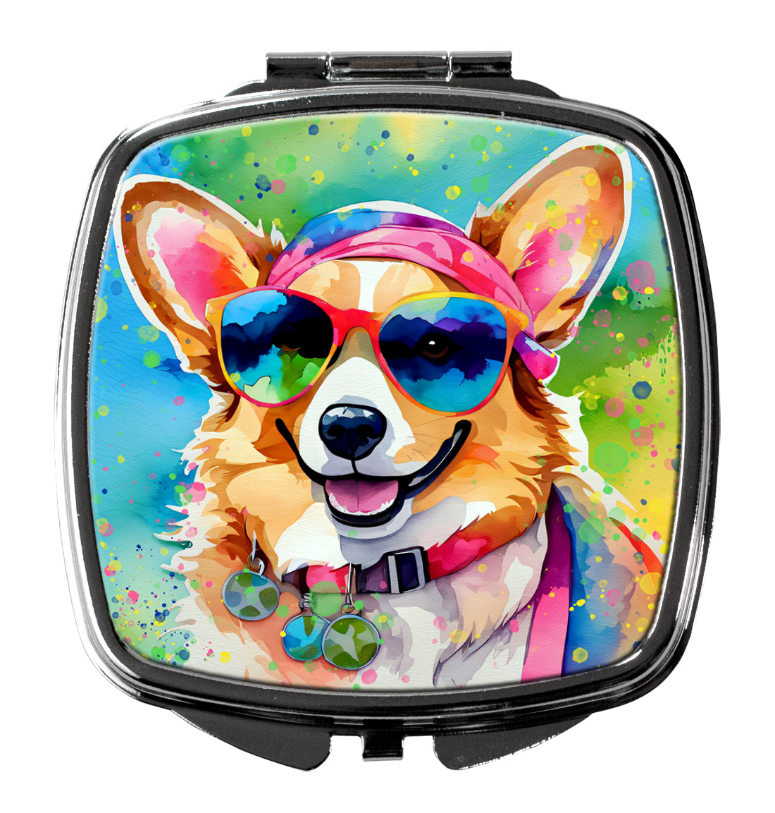 DAC2496SCM 3 x 2.75 in. Corgi Hippie Dawg Compact Mirror