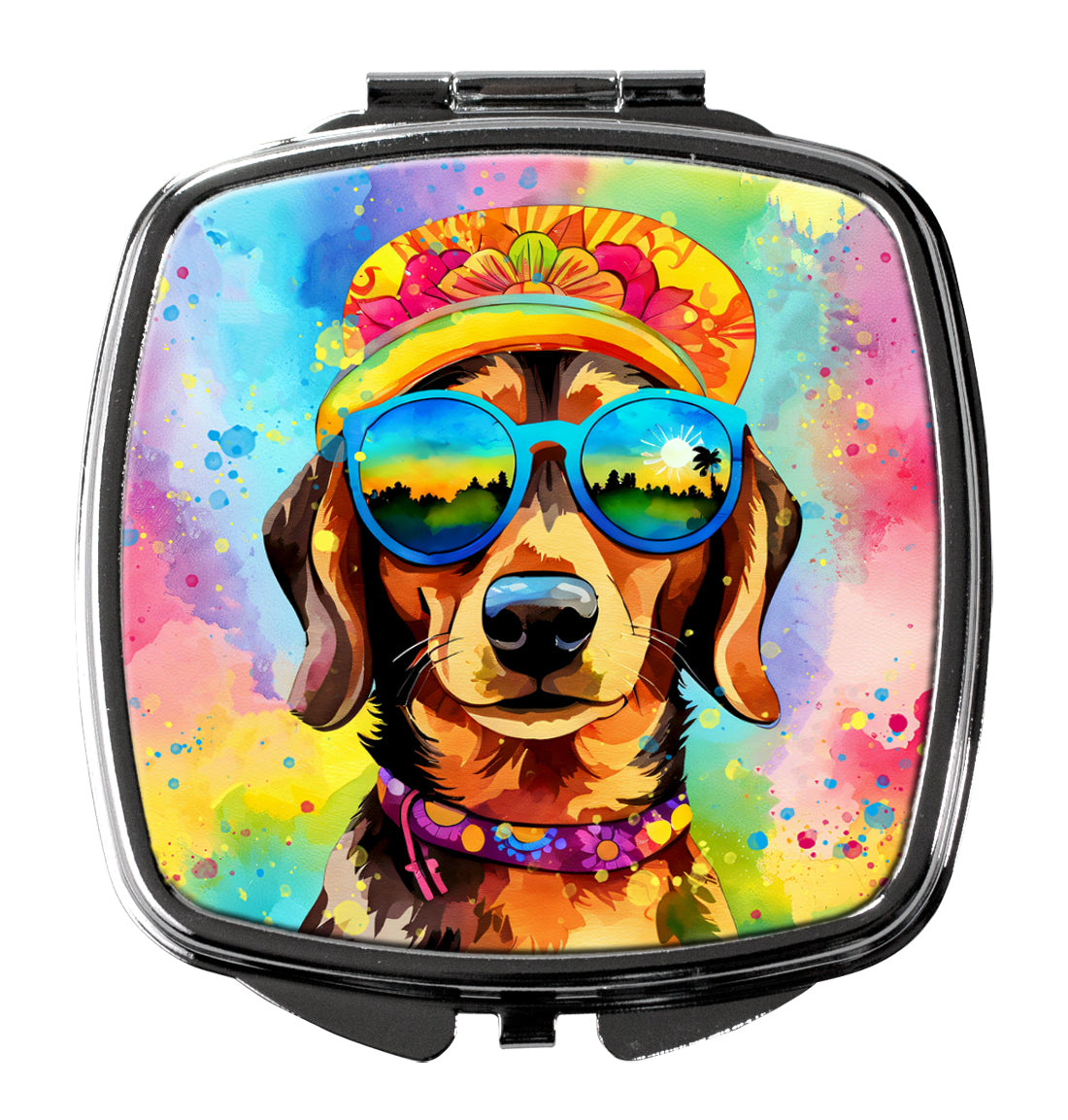 DAC2499SCM 3 x 2.75 in. Dachshund Hippie Dawg Compact Mirror