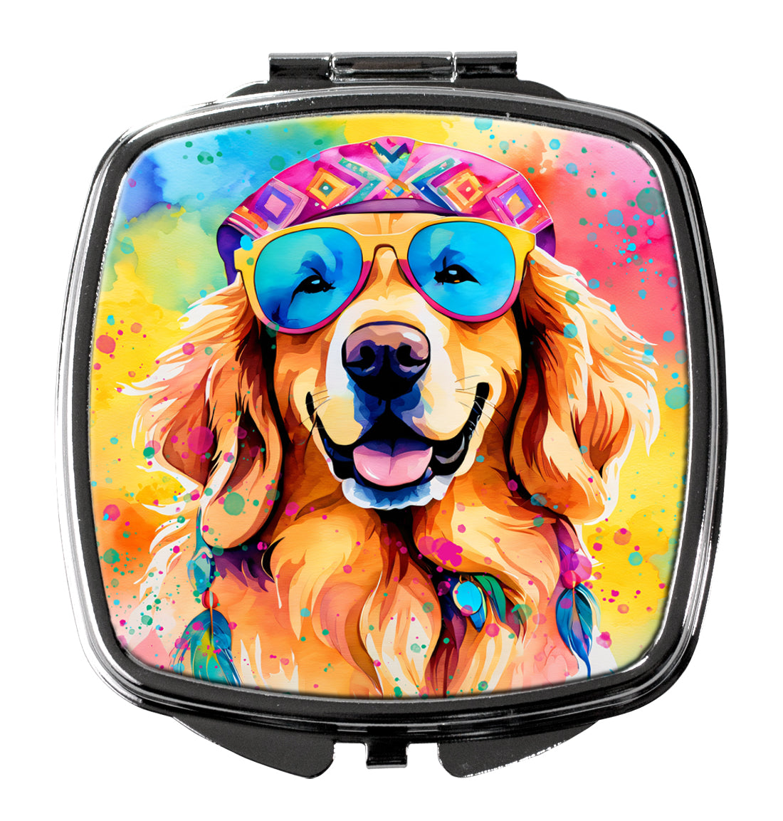 3 x 2.75 in. Golden Retriever Hippie Dawg Compact Mirror