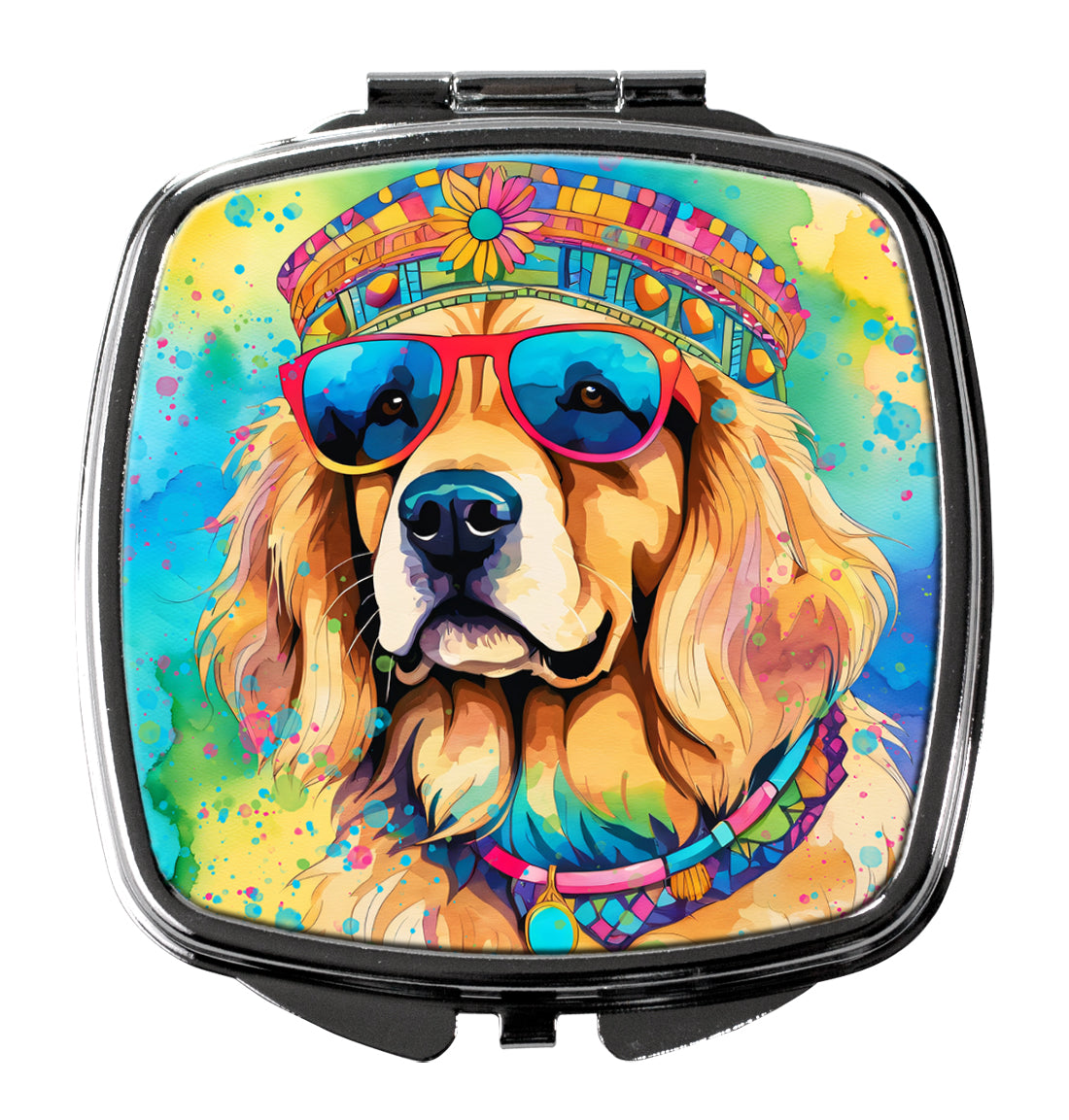3 x 2.75 in. Golden Retriever Hippie Dawg Compact Mirror