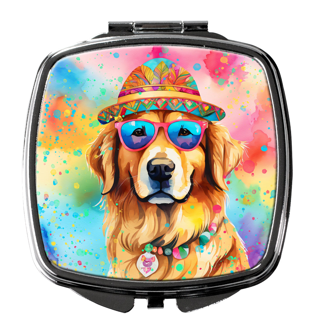 DAC2514SCM 3 x 2.75 in. Golden Retriever Hippie Dawg Compact Mirror