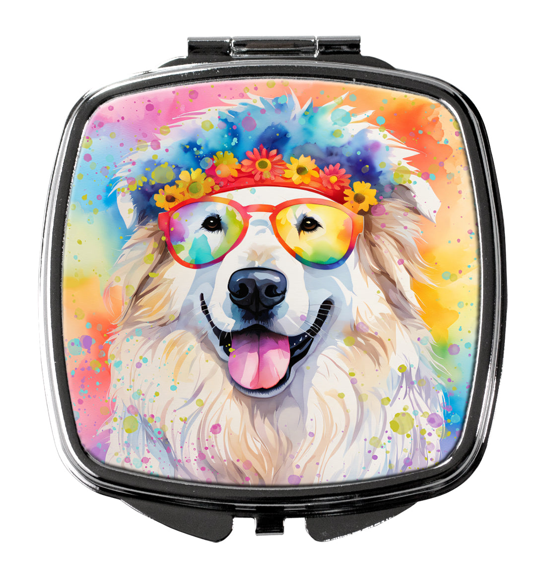 3 x 2.75 in. Great Pyrenees Hippie Dawg Compact Mirror