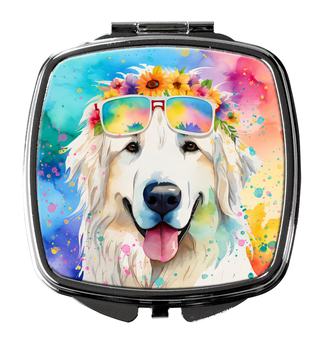 3 x 2.75 in. Great Pyrenees Hippie Dawg Compact Mirror