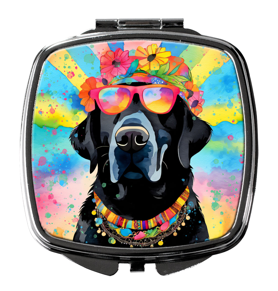 DAC2521SCM 3 x 2.75 in. Black Labrador Hippie Dawg Compact Mirror