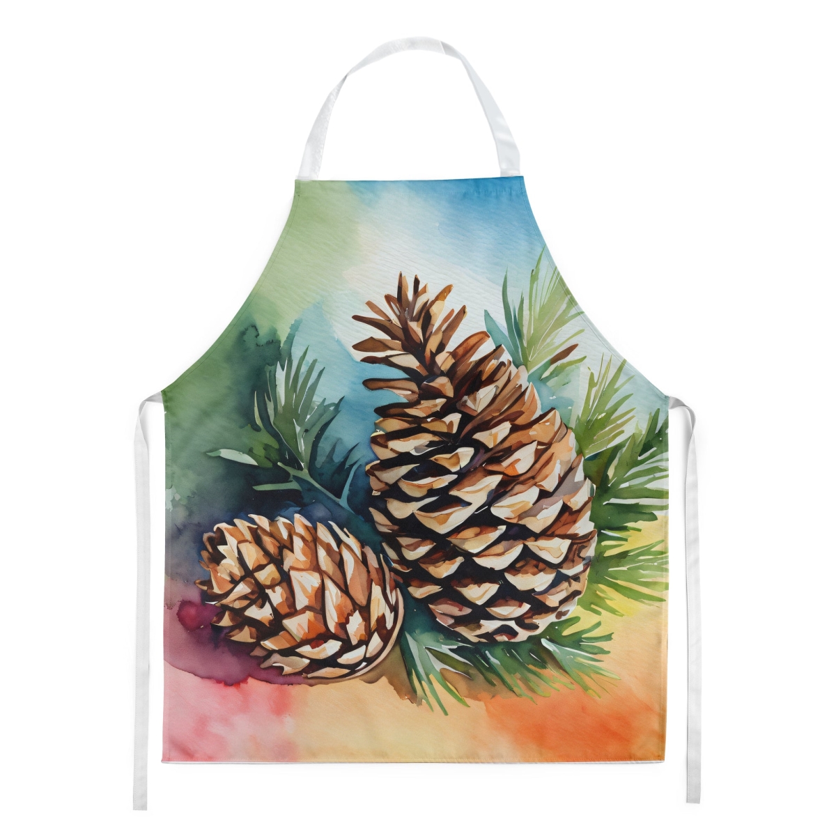 Picture of Carolines Treasures DAC1665APRON 30 x 27 in. Maine White Pine Cone & Tassels in Watercolor Apron