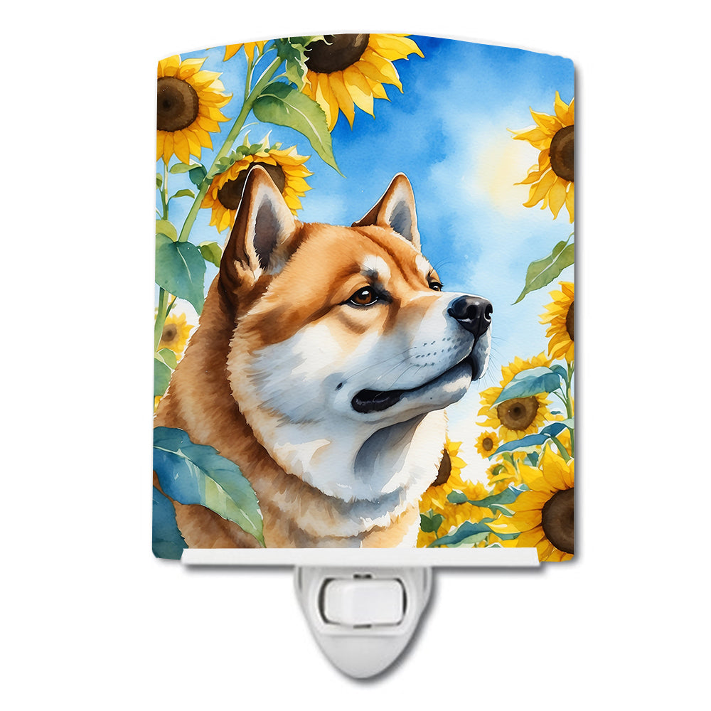 6 x 4 in. Akita in Sunflowers Ceramic Night Light