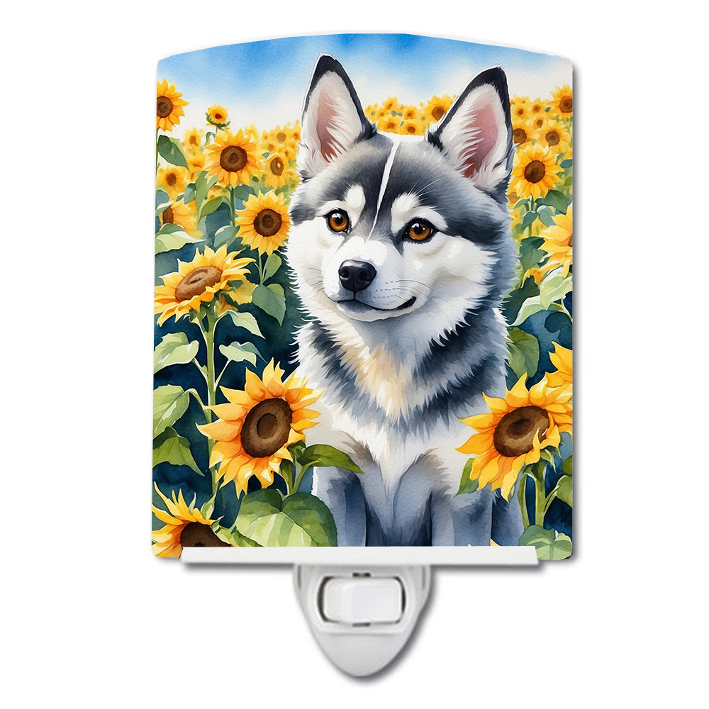 6 x 4 in. Alaskan Klee Kai in Sunflowers Ceramic Night Light