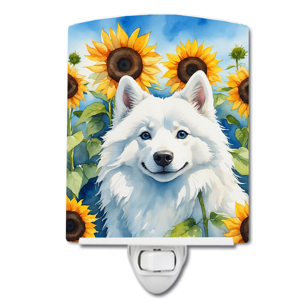 6 x 4 in. American Eskimo in Sunflowers Ceramic Night Light