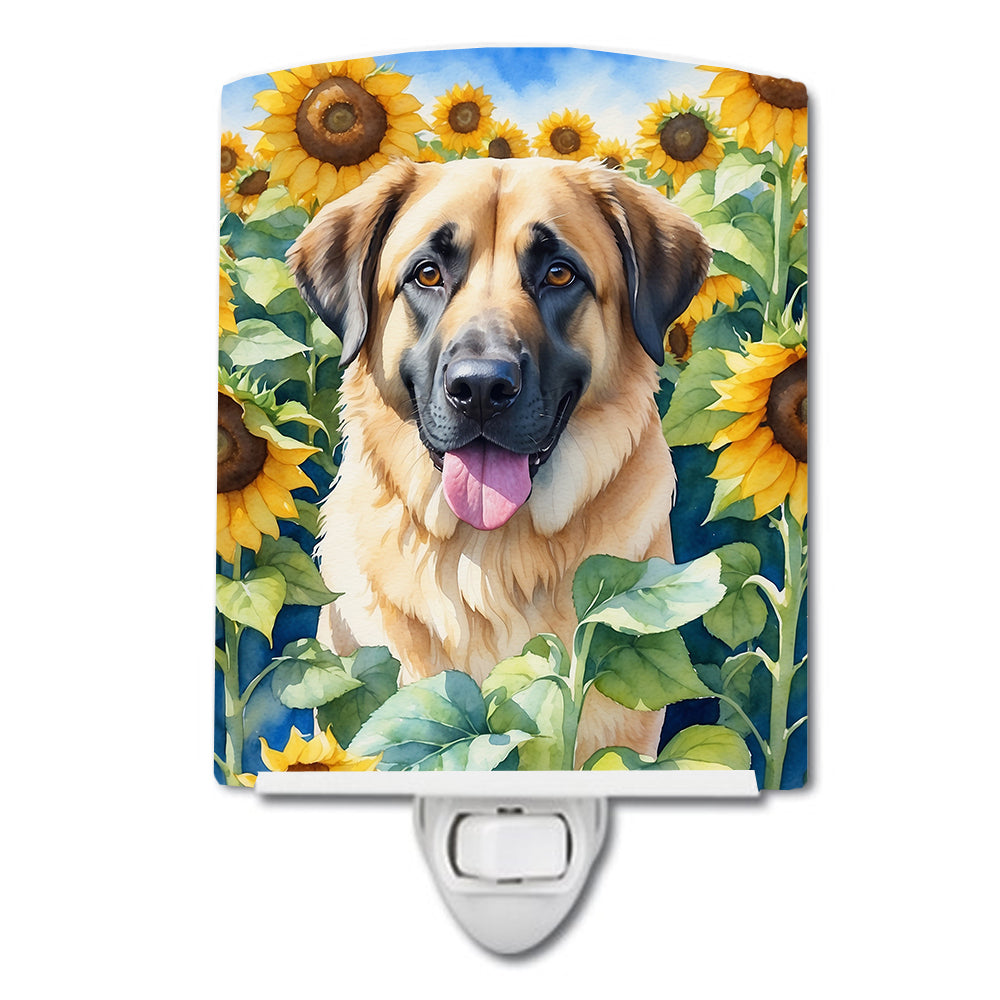 6 x 4 in. Anatolian Shepherd in Sunflowers Ceramic Night Light