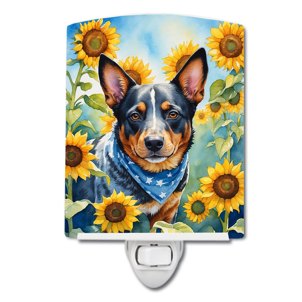 6 x 4 in. Australian Cattle Dog in Sunflowers Ceramic Night Light