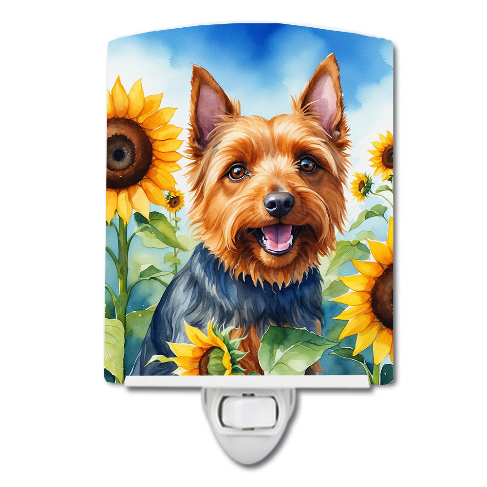 6 x 4 in. Australian Terrier in Sunflowers Ceramic Night Light