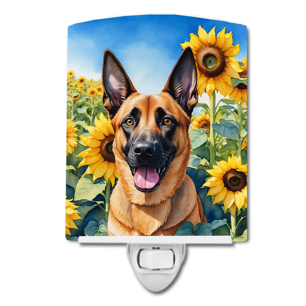 DAC6022CNL 6 x 4 in. Belgian Malinois in Sunflowers Ceramic Night Light