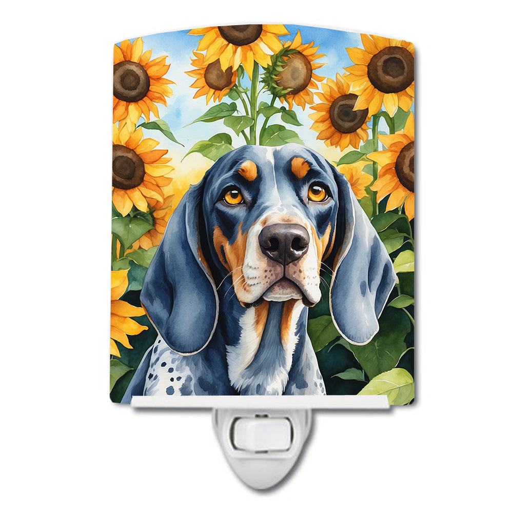 DAC6030CNL 6 x 4 in. Bluetick Coonhound in Sunflowers Ceramic Night Light