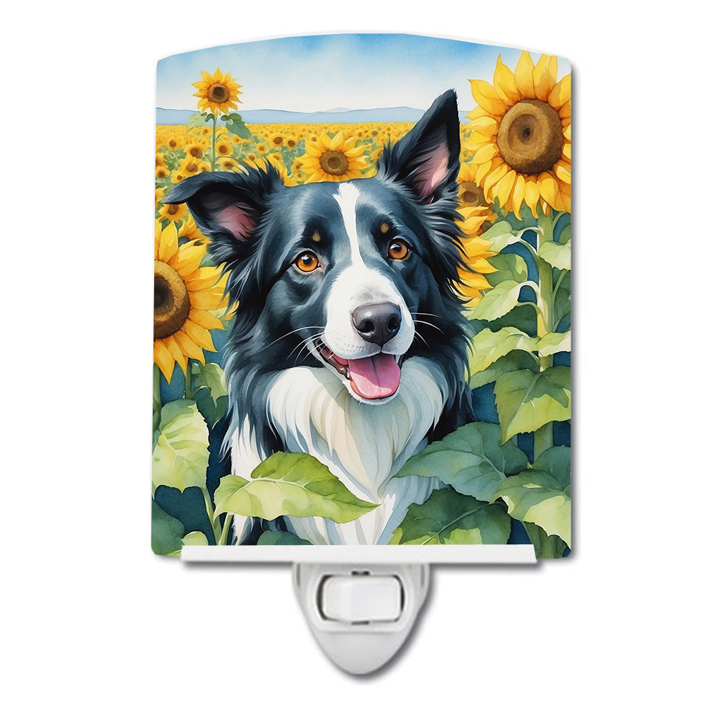 6 x 4 in. Border Collie in Sunflowers Ceramic Night Light