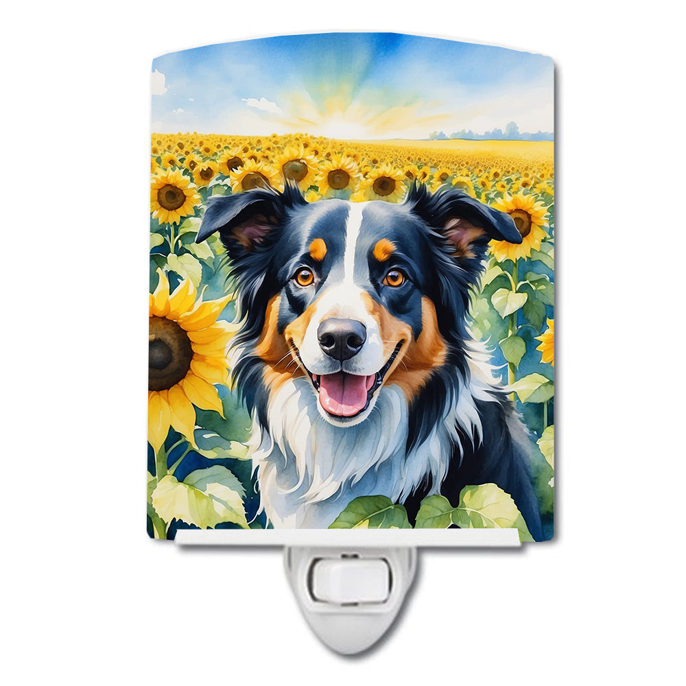DAC6032CNL 6 x 4 in. Border Collie in Sunflowers Ceramic Night Light
