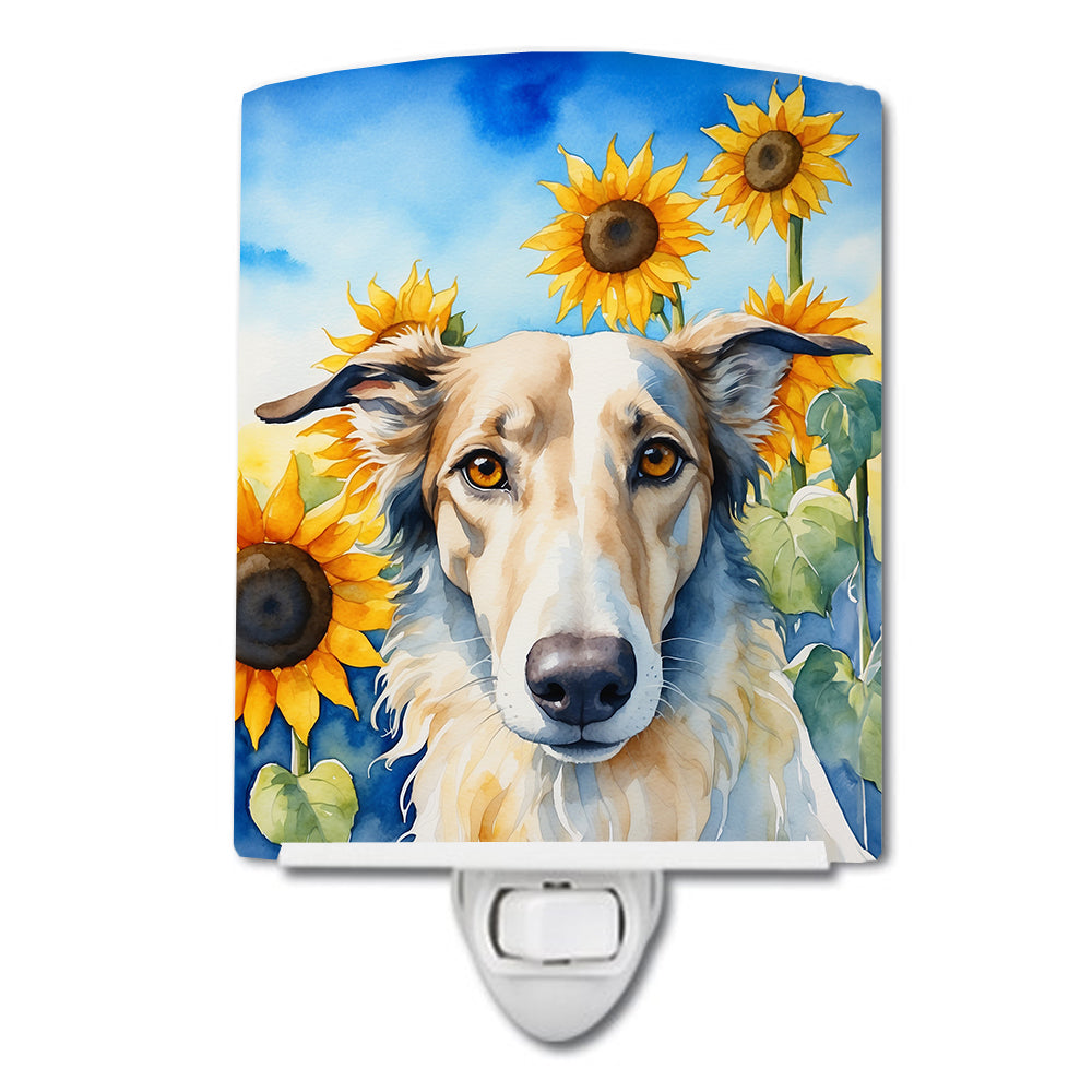 6 x 4 in. Borzoi in Sunflowers Ceramic Night Light
