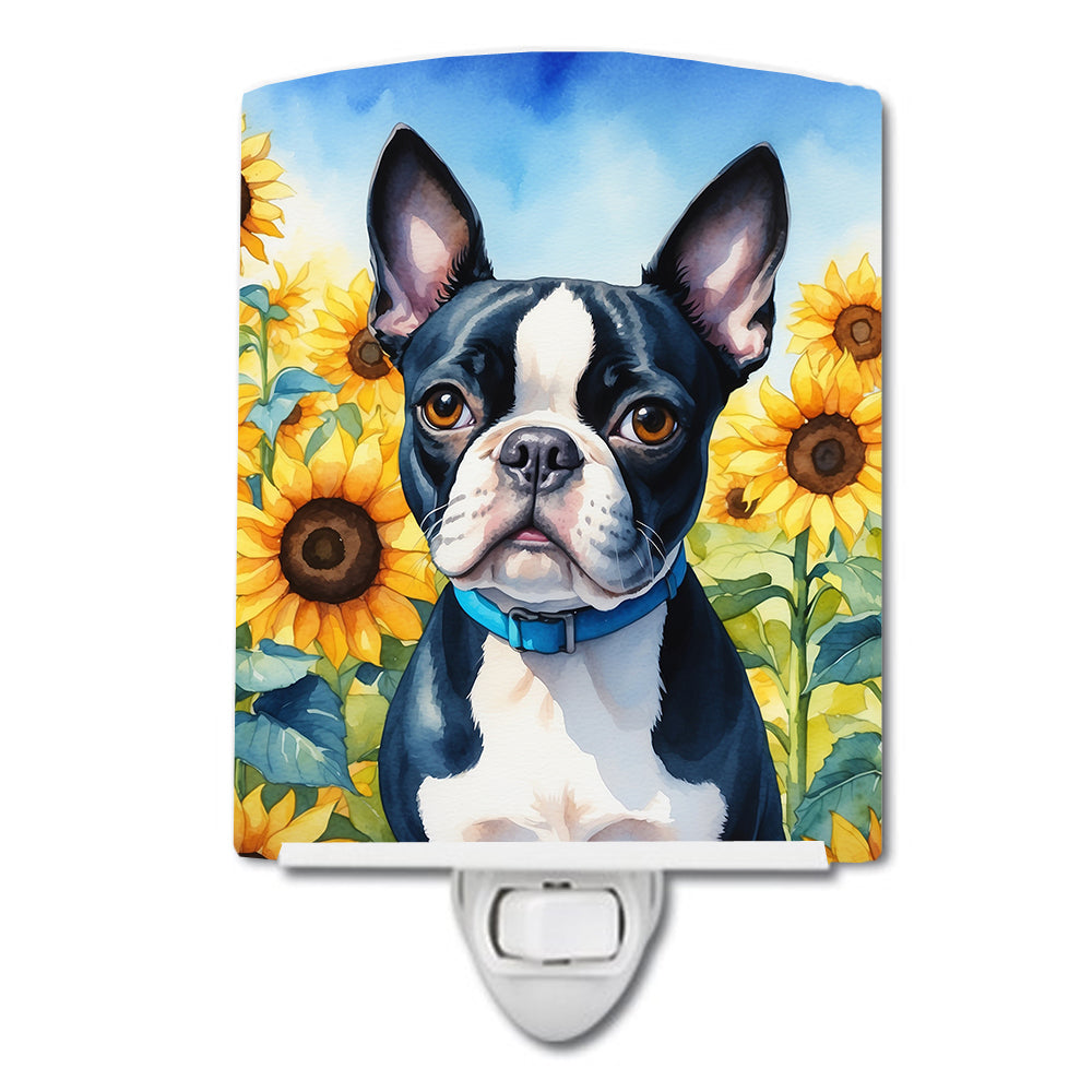 DAC6036CNL 6 x 4 in. Boston Terrier in Sunflowers Ceramic Night Light