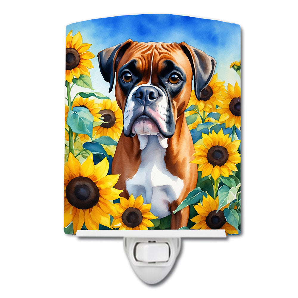 6 x 4 in. Boxer in Sunflowers Ceramic Night Light